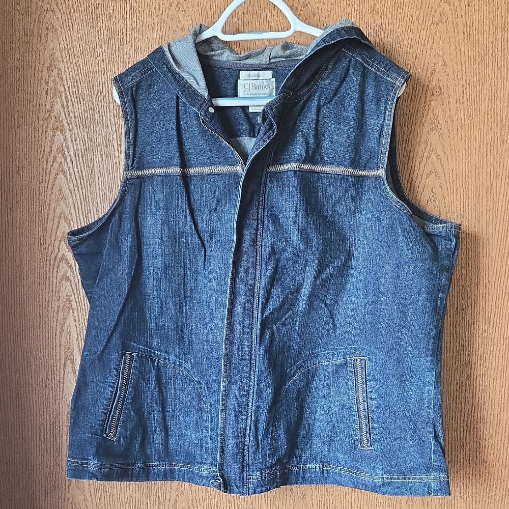 Cj Banks Denim Hooded Vest 2x- Like New!